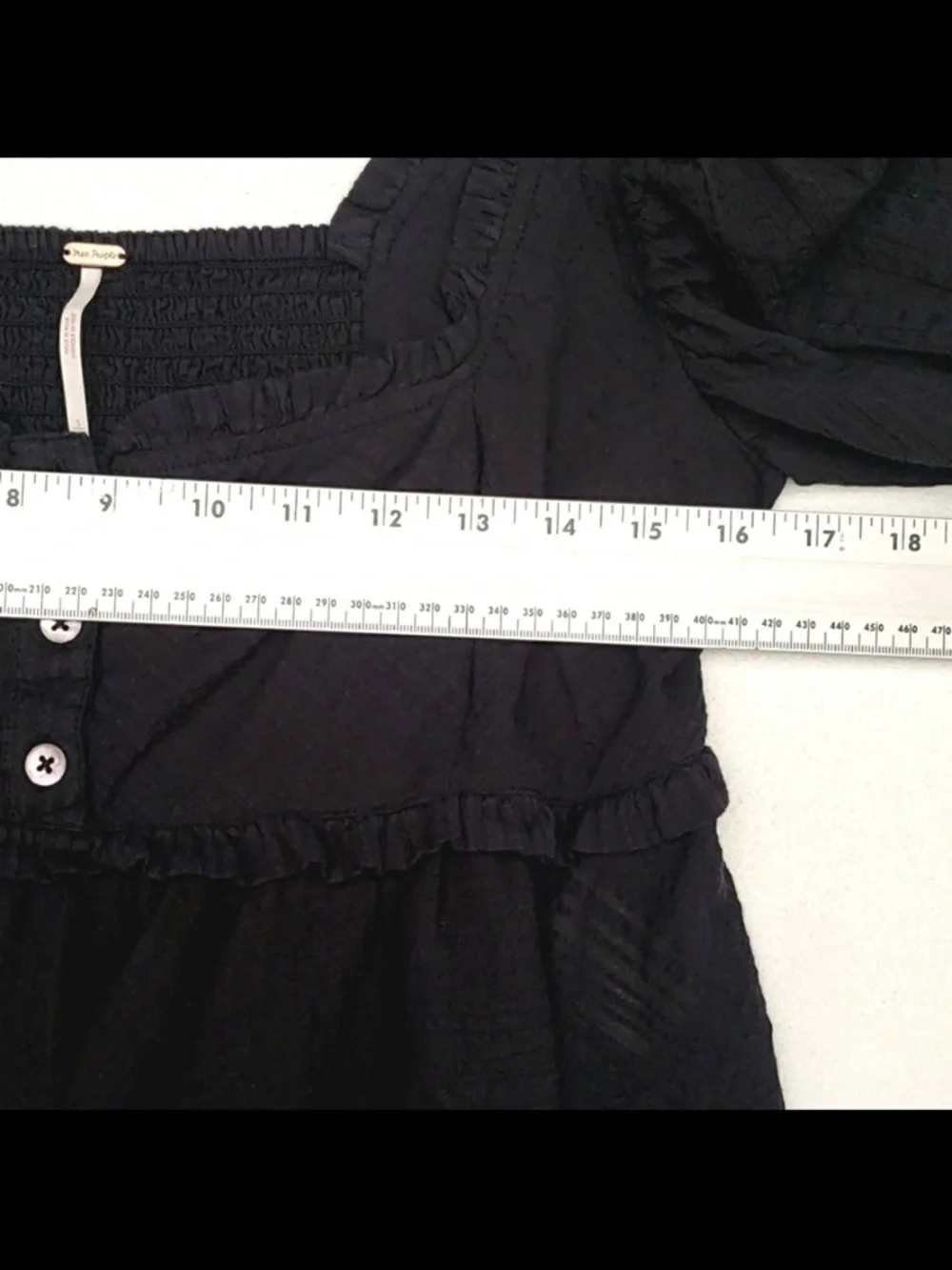 Free People Black Peplum Puff-Sleeve Button-Front Top